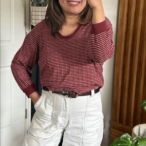 ANTHROPOLOGIE Hannah Striped Thermal V Neck Top. S